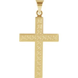 Square Christian Cross with Engraved Florian Pattern 14k Yellow Gold Pendant