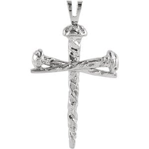 Nail Design Cross 10K X1 White Gold Pendant (26x18.2 MM)