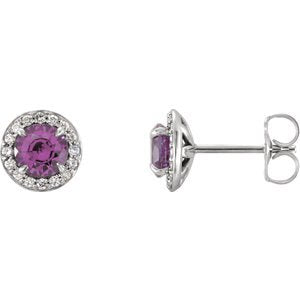 Amethyst and Diamond Halo-Style Earrings, 14k White Gold (4MM) (.125 Ctw, G-H Color, I1 Clarity)