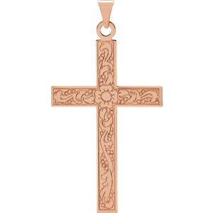 Floral True Cross 14k Rose Gold Pendant (49x25 MM)