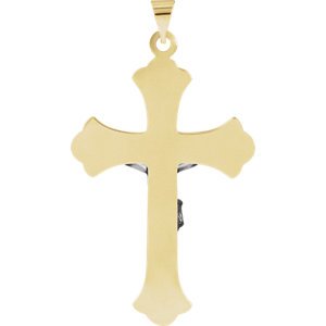 Two-Tone Fleur-de-Lis Crucifix 14k Yellow and White Gold Pendant (33X23MM)
