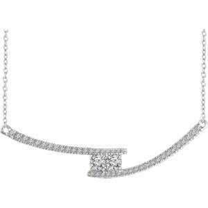 Diamond Two-Stone Bar Necklace in Rhodium-Plated 14k White Gold, 16-18" (3/8 Ctw, Color H+, Clarity I1)