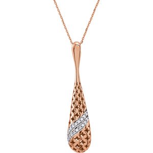 20-Stone Diamond 14k Rose Gold Pierced Teardrop Pendant Necklace, 18" (.33 Cttw)