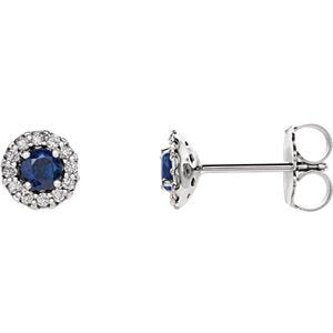 Blue Sapphire and Diamond Earrings, Rhodium-Plated 14k White Gold (0.1 Ctw, G-H Color, I1 Clarity)