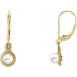 White Freshwater Cultured Pearl Beaded Earrings, 14k Yellow Gold
