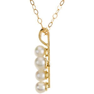 Childrens Freshwater Cultured Akoya Pearl Cross 14k Yellow Gold Necklace (3.0mm), 15"