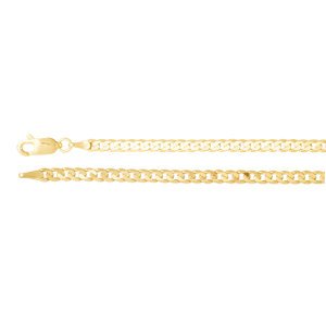 3mm 14k Yellow Gold Solid Curb Chain Bracelet, 7"