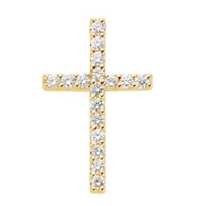 17-Stone Diamond Petite Cross Pendant in 14k Yellow Gold, (1/6 Ctw, GH Color, I1 Clarity)