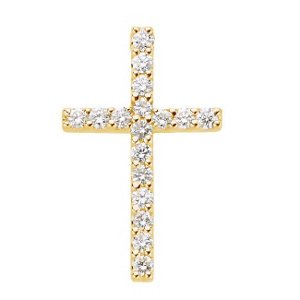 17-Stone Diamond Petite Cross Pendant in 14k Yellow Gold, (1/4 Ctw, GH Color, I1 Clarity)