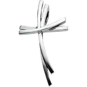 Modern Cross Rhodium-Plated 18K White Gold Pendant (29.00X16.50 MM)