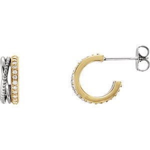 Diamond Beaded Hoop Earrings, Rhodium-Plated 14k Yellow and White Gold (0.2 Ctw, G-H Color, I1 Clarity)