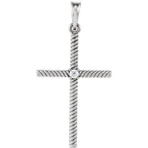 Diamond Rope-Trim Cross Rhodium-Plated 14k White Gold Pendant (.03 Ct, G-H Color, I1 Clarity)