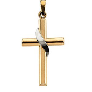 14k Gold Two-Tone Cross Pendant