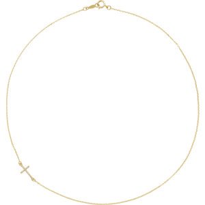 Diamond Off-Center Sideways Cross 14k Yellow Gold Necklace, 16" (.05 Ctw, G-H Color, I1 Clarity)