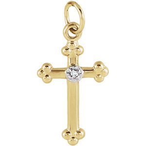 Diamond Cross 14k White and Yellow Gold Pendant (.005 Ct, G-H Color, SI1 Clarity)