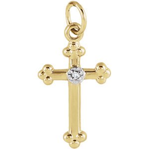 Diamond Treflee Cross 14k Yellow and White Gold Pendant, (.004 Ct, G-H Color, SI1 Clarity)