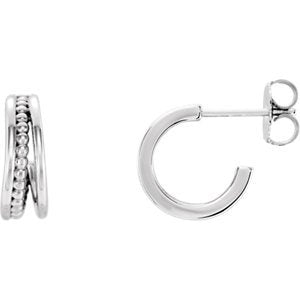 Platinum Beaded Triple Hoop Earrings