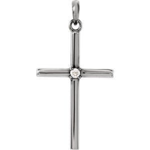 Diamond Inset Cross Rhodium-Plated 14k White Gold Pendant (.02 Ct, G-H Color, I1 Clarity)