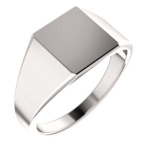 Men's Closed Back Rectangle Signet Ring, 14k X1 White Gold (11X10mm)