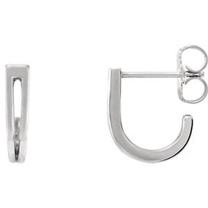 Geometric J-Hoop Earrings, Rhodium-Plated 14k White Gold