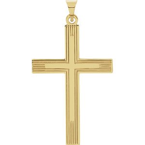 Cross with Embossed Cross Inside the Cross 14k Yellow Gold Pendant