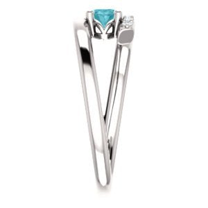 Blue Zircon and Diamond Bypass Ring, Sterling Silver (.125 Ctw, G-H Color, I1 Clarity)