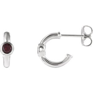 Mozambique Garnet J-Hoop Earrings, Rhodium-Plated 14k White Gold