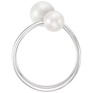 Platinum Two White Freshwater Cultured Pearls Bypass Ring (6-6, 7.5-8mm) Size 7