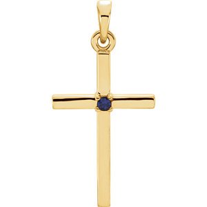 Blue Sapphire Inset Cross 14k Yellow Gold Pendant (22.65x11.4MM)