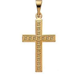 Childrens 14k Yellow Gold Christian Cross Pendant wth Engraved Florian Cross Pattern