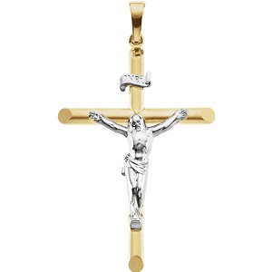 Two-Tone Beveled Crucifix 14k Yellow and White Gold Pendant (35.5X24.75MM)