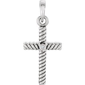 Platinum Diamond Rope-Trim Cross Pendant (.015 Ct, G-H Color, I1 Clarity)