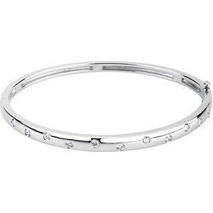 Slim Profile Diamond Bangle Bracelet, 14k White Gold, 6.5" (.5 Cttw, GH Color , I1 Clarity )