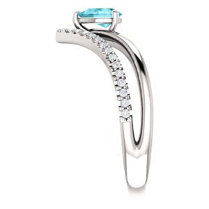 Blue Zircon Pear and Diamond Chevron Sterling Silver Ring (.145 Ctw,G-H Color, I1 Clarity)