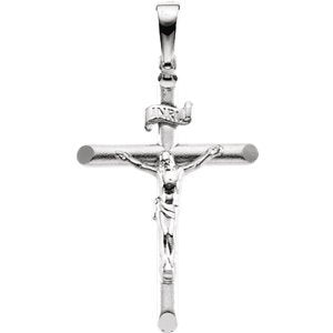 Round Crucifix 14k White Gold Pendant (35x25MM)