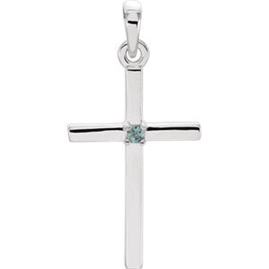 Alexandrite Inset Cross Rhodium-Plated 14k White Gold Pendant (22.65x11.4MM)