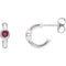 Red Cubic Zirconia J-Hoop Earrings, Sterling Silver