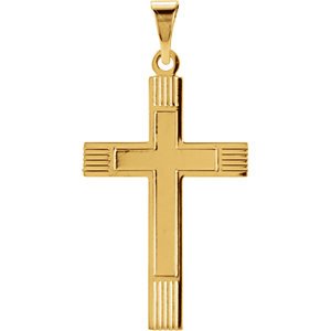 Inlay Protestant Cross 14k Yellow Gold Pendant (18X12MM)