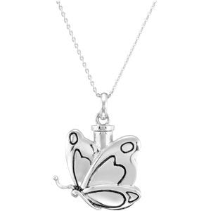 Rhodium Plated Sterling Silver Butterfly Ash Holder Pendant Necklace 18"