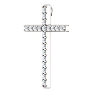 Diamond Cross Rhodium-Plated 14k White Gold Pendant (.50 Ctw, G-H Color, I1 Clarity) (1.75 MM)