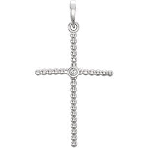 Platinum Diamond Beaded Cross Pendant (.02 Ct, G-H Color, I1 Clarity)