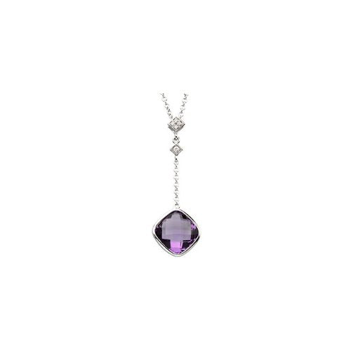 14k White Gold Checkerboard Amethyst and Diamond Necklace