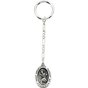 Sterling Silver St. Christopher 'Protect Us' Medal Key Chain