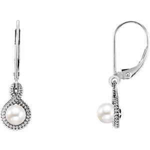 White Freshwater Cultured Pearl Beaded Earrings, Rhodium-Plated 14k White Gold