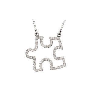 Diamond Puzzle Piece 14k White Gold Pendant Necklace, (.33 Cttw)