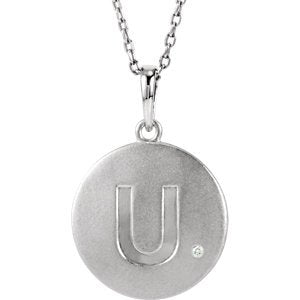 Diamond Letter 'U' Initial Sterling Silver Pendant Necklace, 18" (.005 Ct, GH Color, I2 Clarity)