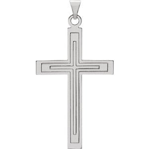 Engraved Inlay Cross Rhodium-Plated 14k White Gold Pendant (39X25MM)