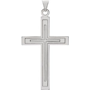 Engraved Inlay Cross Rhodium-Plated 14k White Gold Pendant (22X14MM)