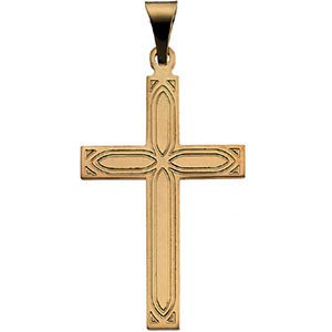 Teens 14k Yellow Gold Christian Cross with Embossed Passion Cross Pendant