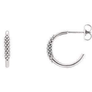 Beaded J-Hoop Earrings, Sterling Silver